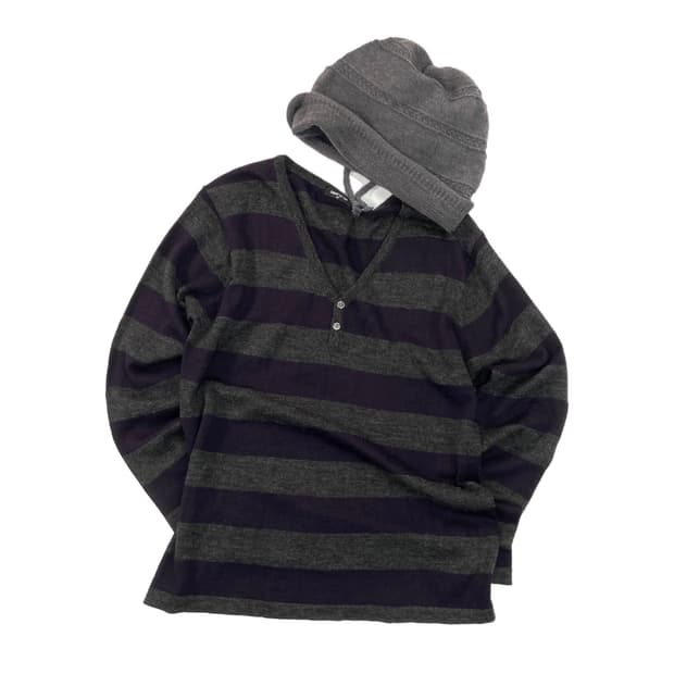 Comme Ca Ism stripe henry neck Tee