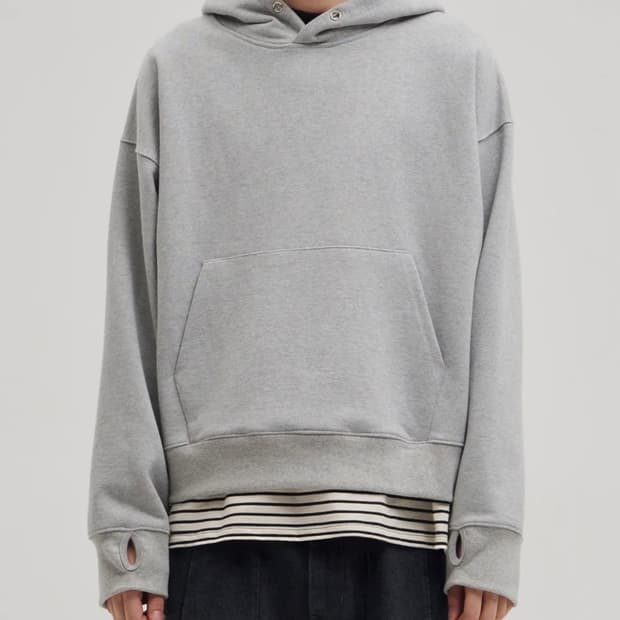 코어 크롭 핑거 홀 후드 [멜란지 그레이]