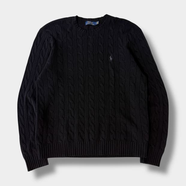 폴로 랄프로렌 루즈핏 신형 캐시미어 울 블랙 꽈배기 니트