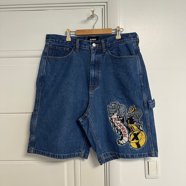 엑스라지 에일리언 카펜터 데님 쇼츠 자수 반바지 버뮤다팬츠 XLARGE