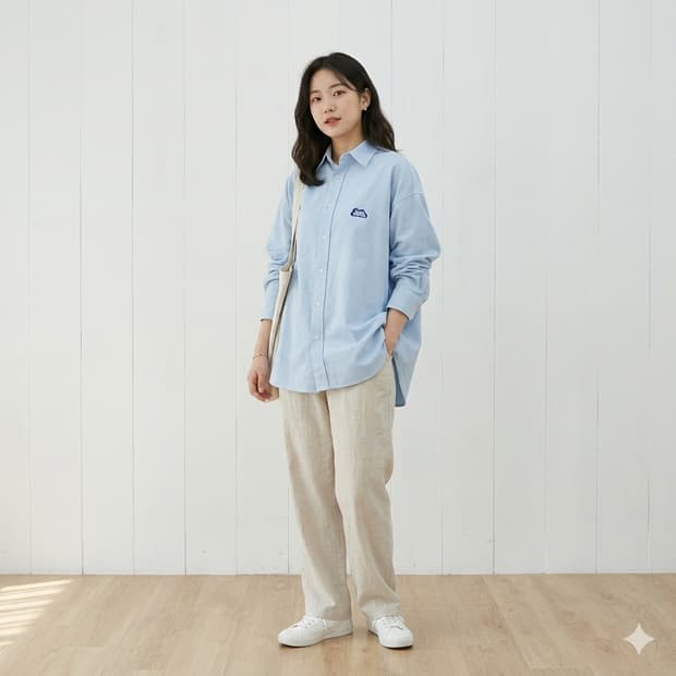 데이라이프 구름 로고 오버핏 셔츠 스카이블루