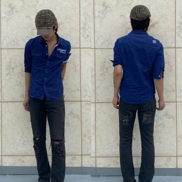 [Banana Seven]Y2K Mood Blue 1/2 Shirts