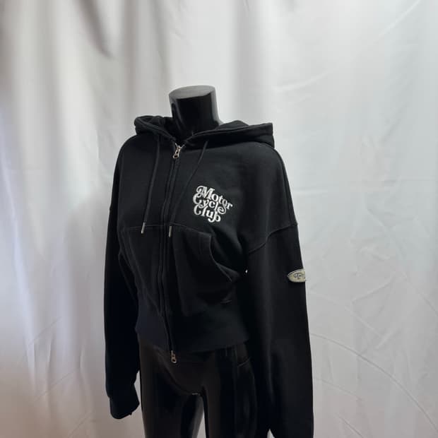 le2 / 모터사이클 크롭 후드 집업 