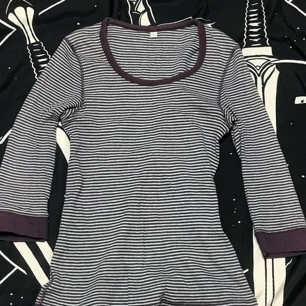 빈티지 스트라이프 7부 티셔츠