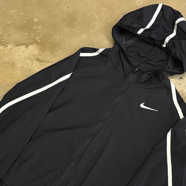 M 나이키 여성용 화이트라인 블랙 후드 바람막이