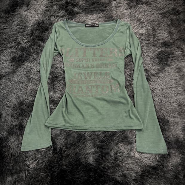 Heaven and Earth 실버 글리터 레터링 Y2k 긴팔