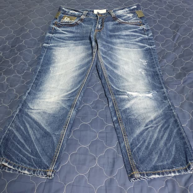 (빈티지) 로리타 진 에이징 워싱 7부 데님팬츠 블루 (M)