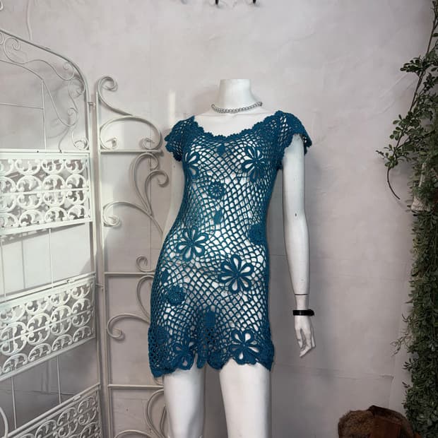 Turquoise sheer floral crochet ops 
