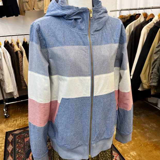 00's 타미 컬러 블락 후드 블루종