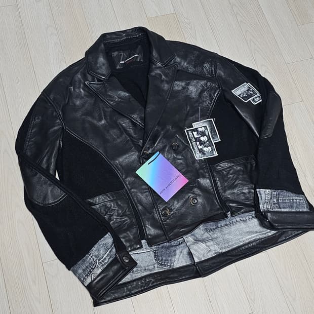 새제품L) 자라 x 앤더슨벨 컴바인드 니트 앤 레더 가죽자켓 블랙