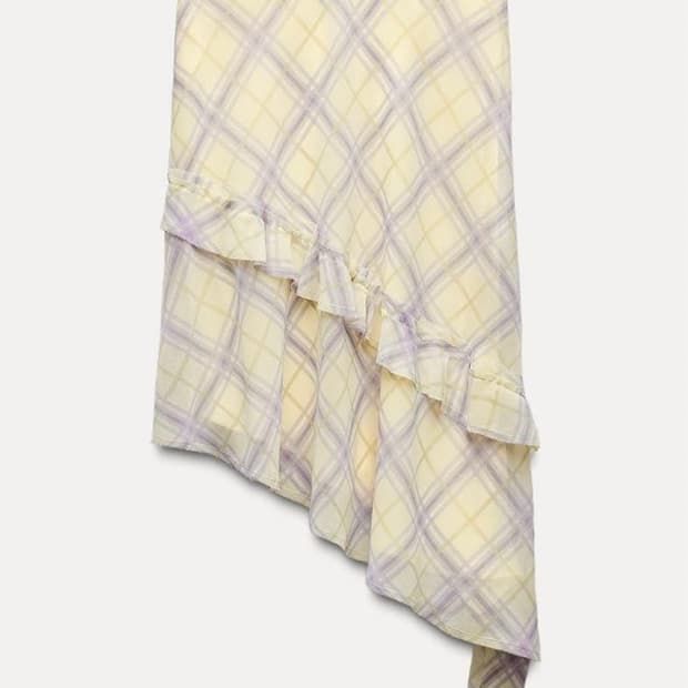 [택o 새상품] 자라 프릴 언밸런스 체크 패턴 스커트 S