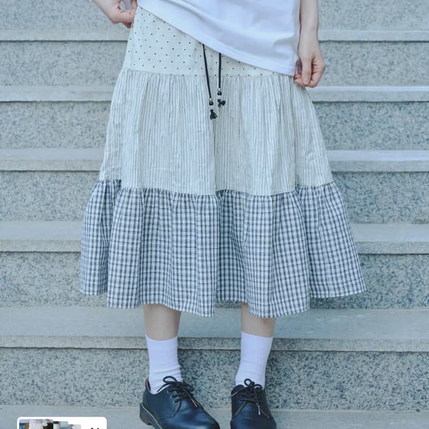 미헤브 쓰리패턴 셔링 빈티지 스커트 아이보리