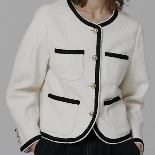 보카바카 마렘마 배색 트위드자켓 아이보리 s