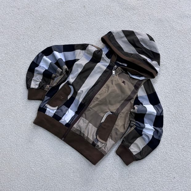 8 고급 빈티지 키즈 체크 후드 집업 0401E