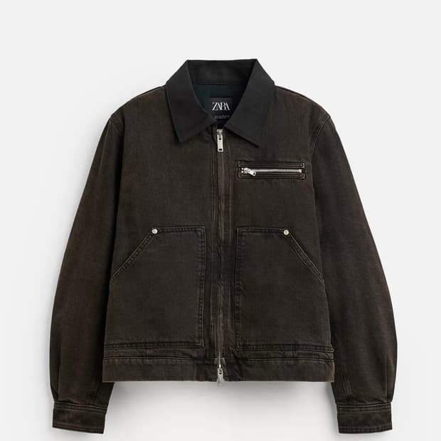 자라 콘트라스트 네크라인 데님 점퍼 워크자켓 [L]