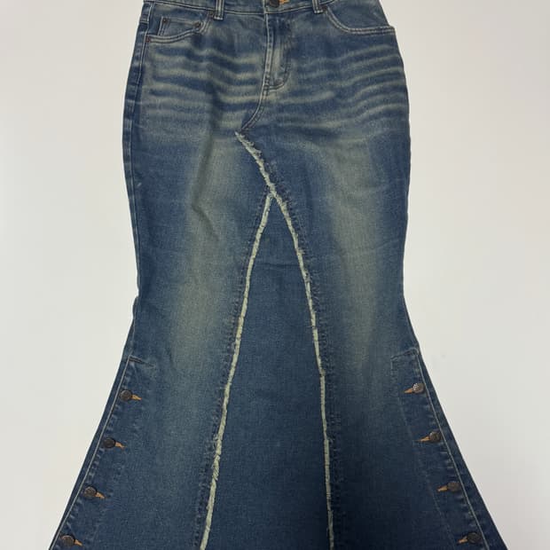 여성 빈티지 y2k 워싱 머메미드 핏 사이드 단추 데님 스커트