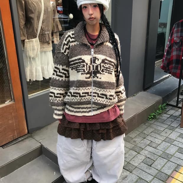 Vintage Cowichan Knit Zip-Up