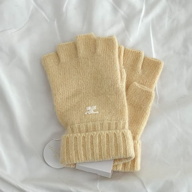 [새상품] courreges / 꾸레쥬 옐로우 울 하프 장갑 