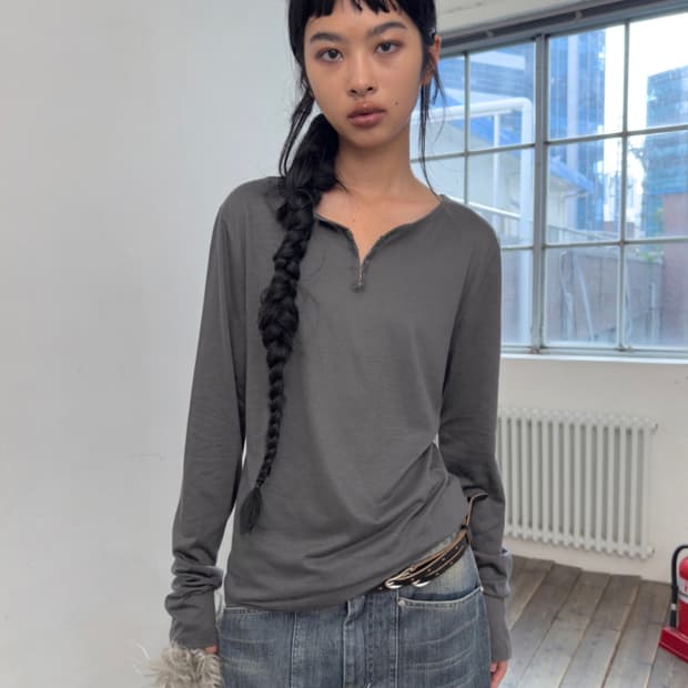 포르테나 HOOK HENRY NECK LONG SLEEVE T-SHIRT