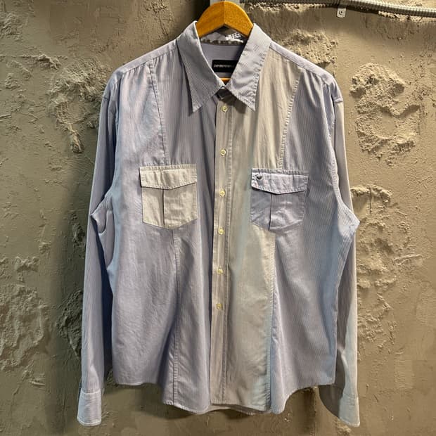 XXL 엠포리오아르마니 ARMANI 투포켓 스트라이프 셔츠 블루