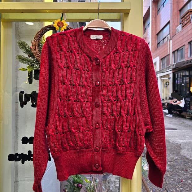 레드 꽈배기 레이어드 숏 가디건