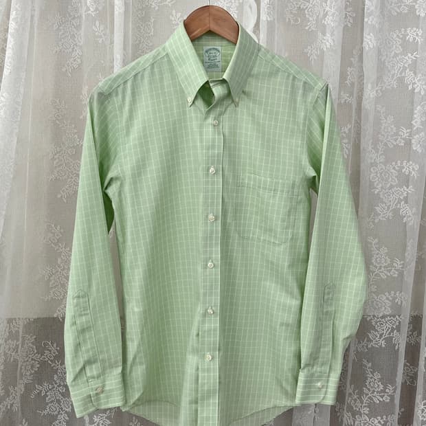 S) 브룩스 브라더스 체크 셔츠 라이트 그린