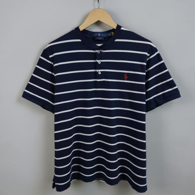 105 POLO 폴로 랄프로렌 헨리넥 반팔 카라티 네이비 스트라이프