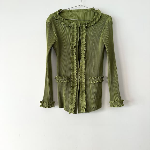 Ruffle detail open cardigan