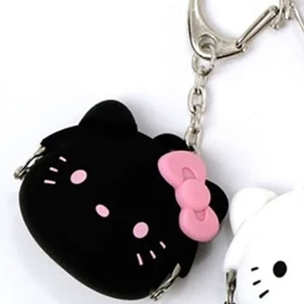 산리오 키티 미니 가마구치 동전지갑 키링 블랙핑크