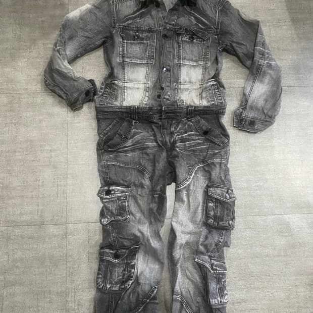 일본빈티지 Lowbox 핀터깔y2k 오리엔탈펑크보헤미안 데님워시드점프수트