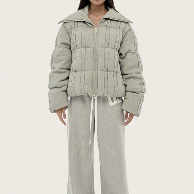 클리시어 츄츄 케이블니트패딩 그레이