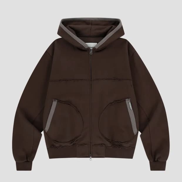 더바이닐하우스 CUT-OFF HOODIE ZIP-UP BROWN M사이즈