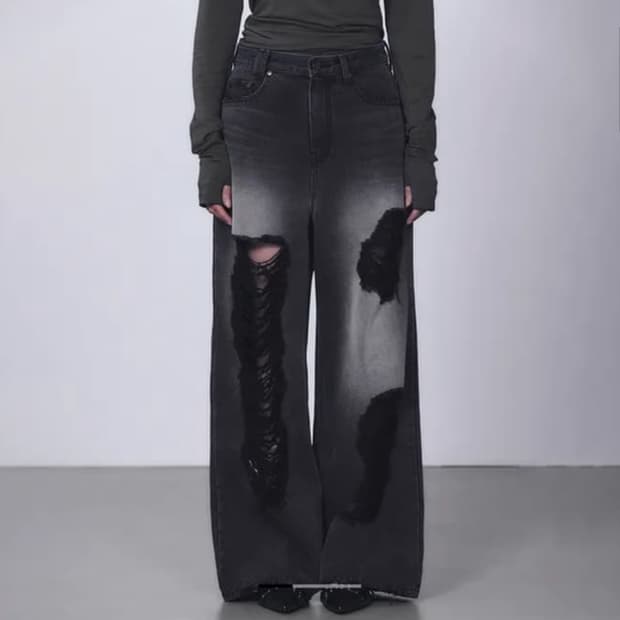 트리밍버드 스크래치 데미지 데님 팬츠