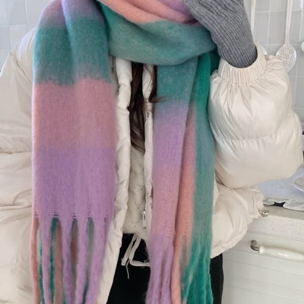파스텔톤 믹스 컬러 롱 머플러 목도리 새상품 :)