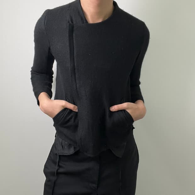 okiraku 오키라쿠 비대칭 사선 울 라이더 자켓 XS