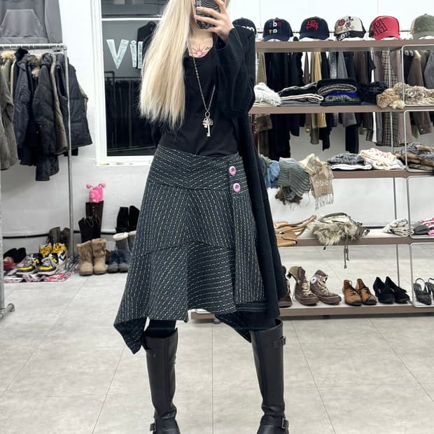 JPN 언발란스 절개 랩 스커트