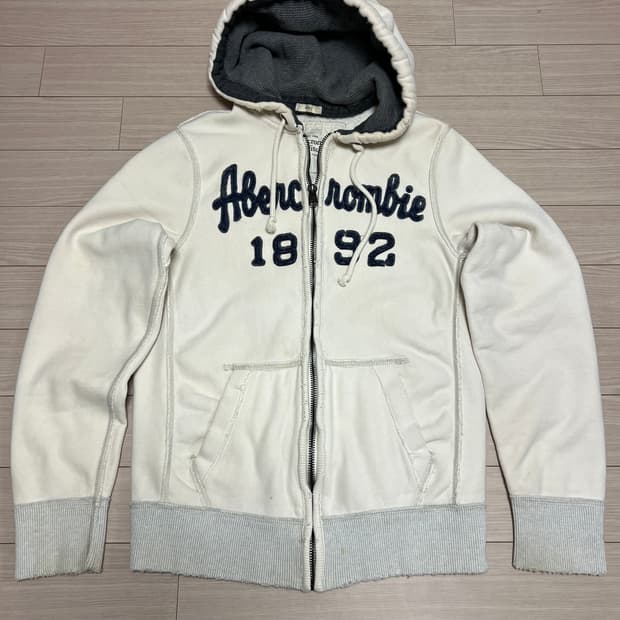 아베크롬비 & 피치 로고 후드 집업 / 아이보리 / L