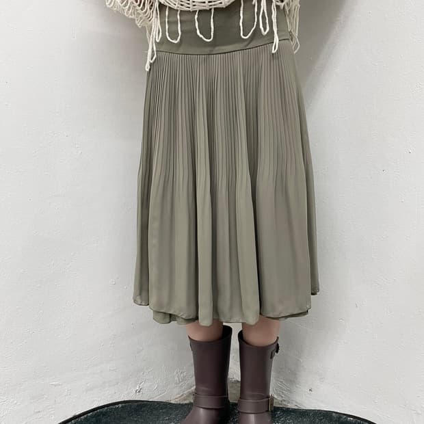 카키 레이어드 플리츠 스커트