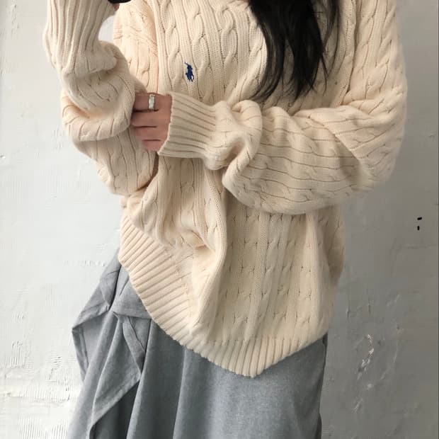 Polo 폴로 랄프로렌 아이보리컬러 케이블 브이넥 니트