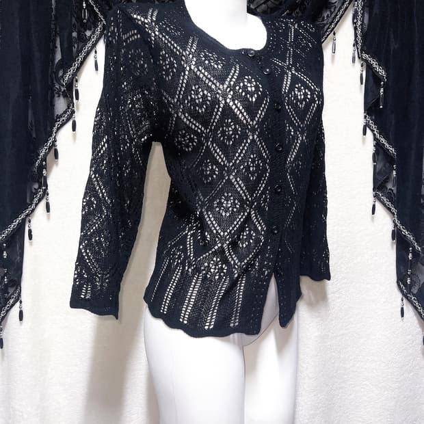 블랙 레이스 뜨개 니트 가디건 다크페어리 모리 오리엔탈 고스 고딕 갸루