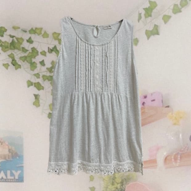 빈티지 모리걸 크로셰 슬리브리스 나시 블라우스 원피스