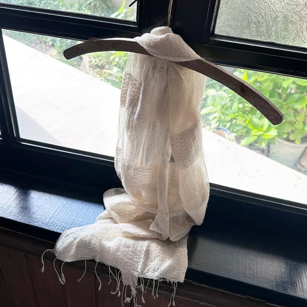 JPV ivory sheer fringe scarf