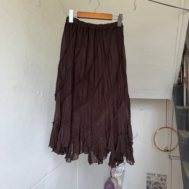 언발란스 쉬폰 플리츠 미디 스커트