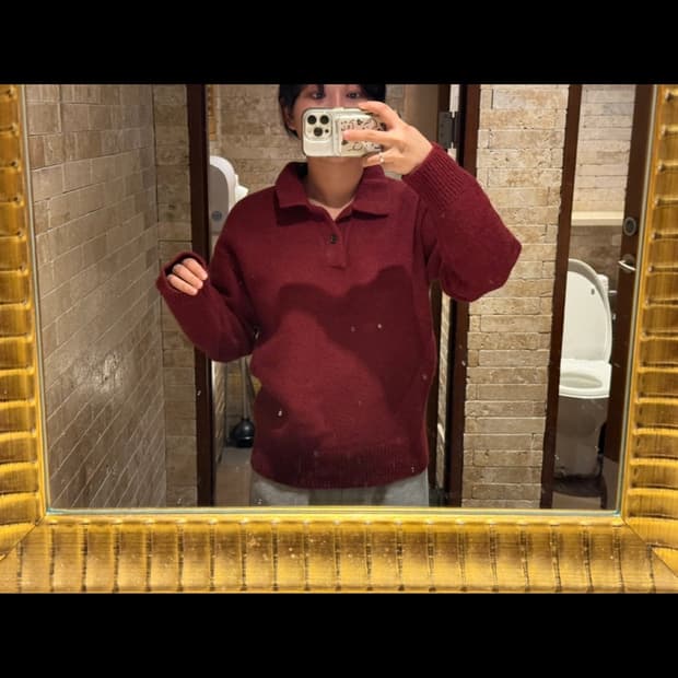 꼼데가르송 옴므 버건디 카라 니트