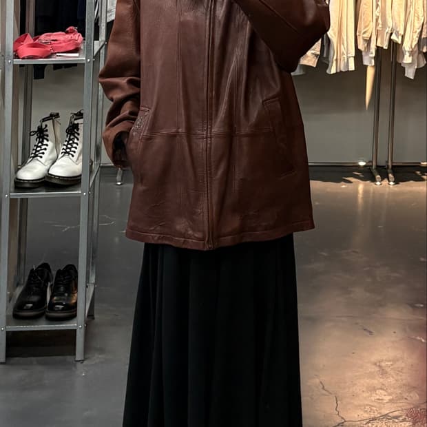 입생로랑 브라운 램스킨 레더 싱글 자켓 ( 퍼 탈부착 가능)A3752