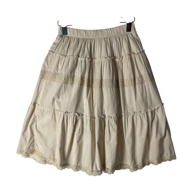 [JPN] 빈티지 모리걸 크로쉐 레이어드 미디스커트