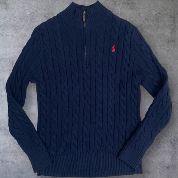 폴로 랄프로렌 네이비 케이블 코튼 하프집업 스웨터 M