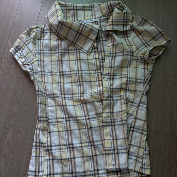 온스카 체크 블라우스 옐로우