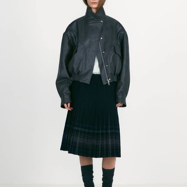 로우클래식 레더 숏 자켓-차콜S