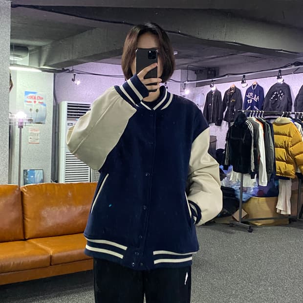 프리즘웍스 네이비 바시티 자켓 B2760